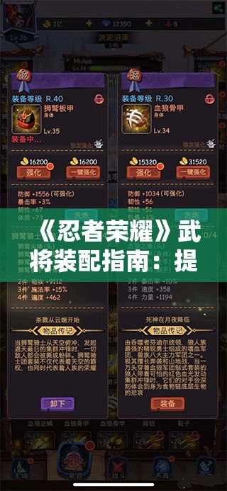 《忍者荣耀》武将装配指南：提升战斗力的关键策略